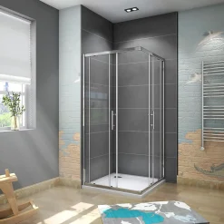 AICA Sanitaire Cabine de douche 80x80x185cm accès d'angle - Chromée , porte de douche coulissante, en 6mm verre anticalcaire,Modern