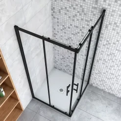 AICA Sanitaire Cabine de douche 80x80x200cm accès d'angle - Noir Mat , noire porte de douche coulissante, en 6mm verre anticalcaire,* Cabine De Douche