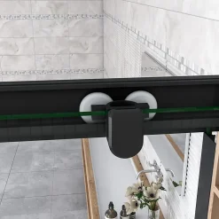 AICA Sanitaire Cabine de douche 80x80x200cm accès d'angle - Noir Mat , noire porte de douche coulissante, en 6mm verre anticalcaire,* Cabine De Douche