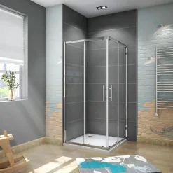 AICA Sanitaire Cabine de douche 90x90x185cm accès d'angle - Chromée , porte de douche coulissante, en 6mm verre anticalcaire* Cabine De Douche
