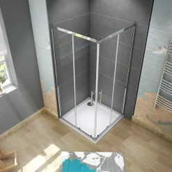 AICA Sanitaire Cabine de douche 90x90x185cm accès d'angle - Chromée , porte de douche coulissante, en 6mm verre anticalcaire* Cabine De Douche