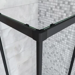 AICA Sanitaire Cabine de douche 90x90x200cm accès d'angle - Noir Mat , noire porte de douche coulissante, en 6mm verre anticalcaire