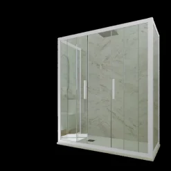 Forte Cabine parois de douche 3 côtés coulissantes 80x140x80 cm H 200 en PVC Blanc Verre Transparent mod. Star Trio