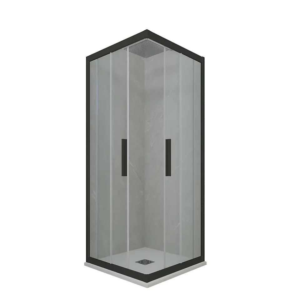 Forte Cabine parois de douche angulaire coulissante 110x120 cm H 200 en PVC Noir Matt Verre Transparent mod. Kolors* Cabine De Douche