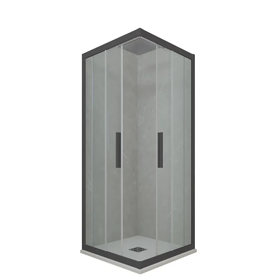 Forte Cabine parois de douche angulaire coulissante 110x120 cm H 200 en PVC Anthracite Verre Transparent mod. Kolors