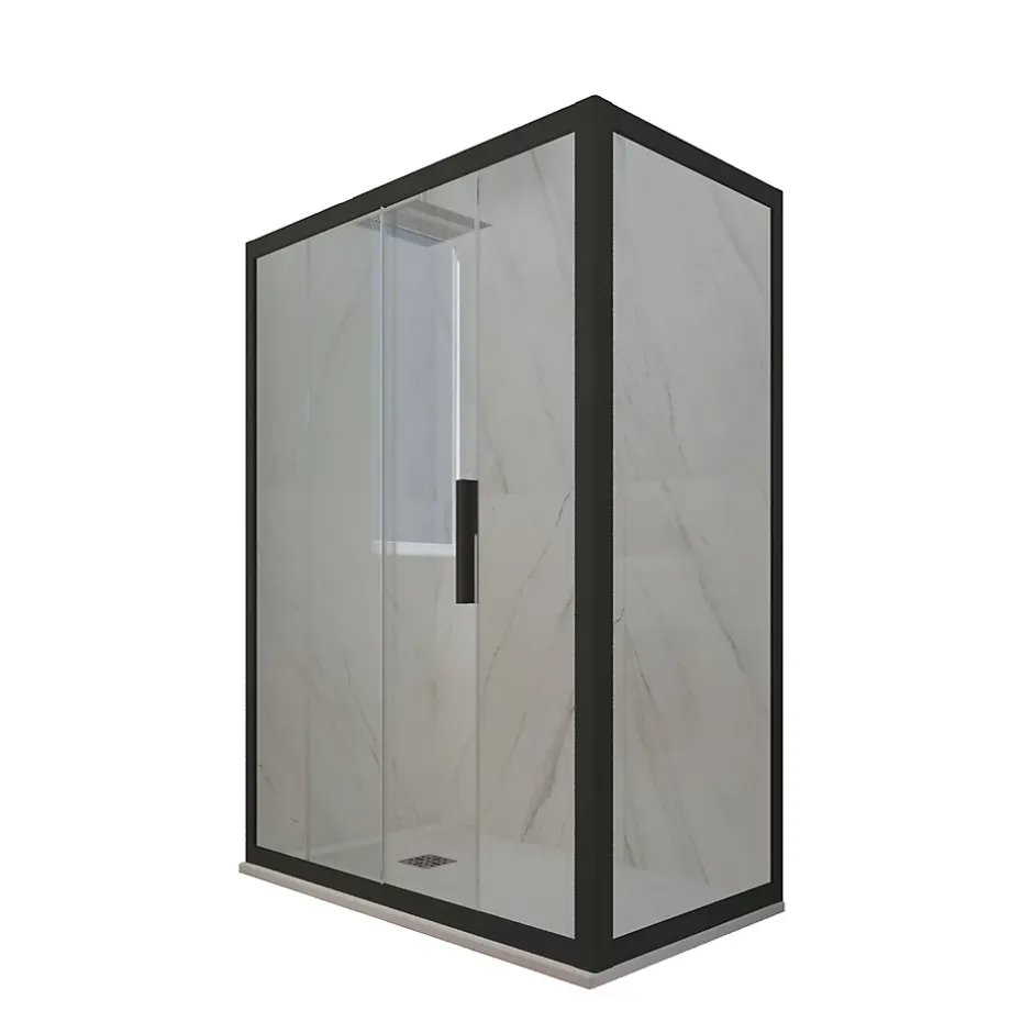 Forte Cabine parois de douche angulaire coulissante 70x110 cm H 200 en PVC Noir Matt Verre Transparent mod. Deco Duo