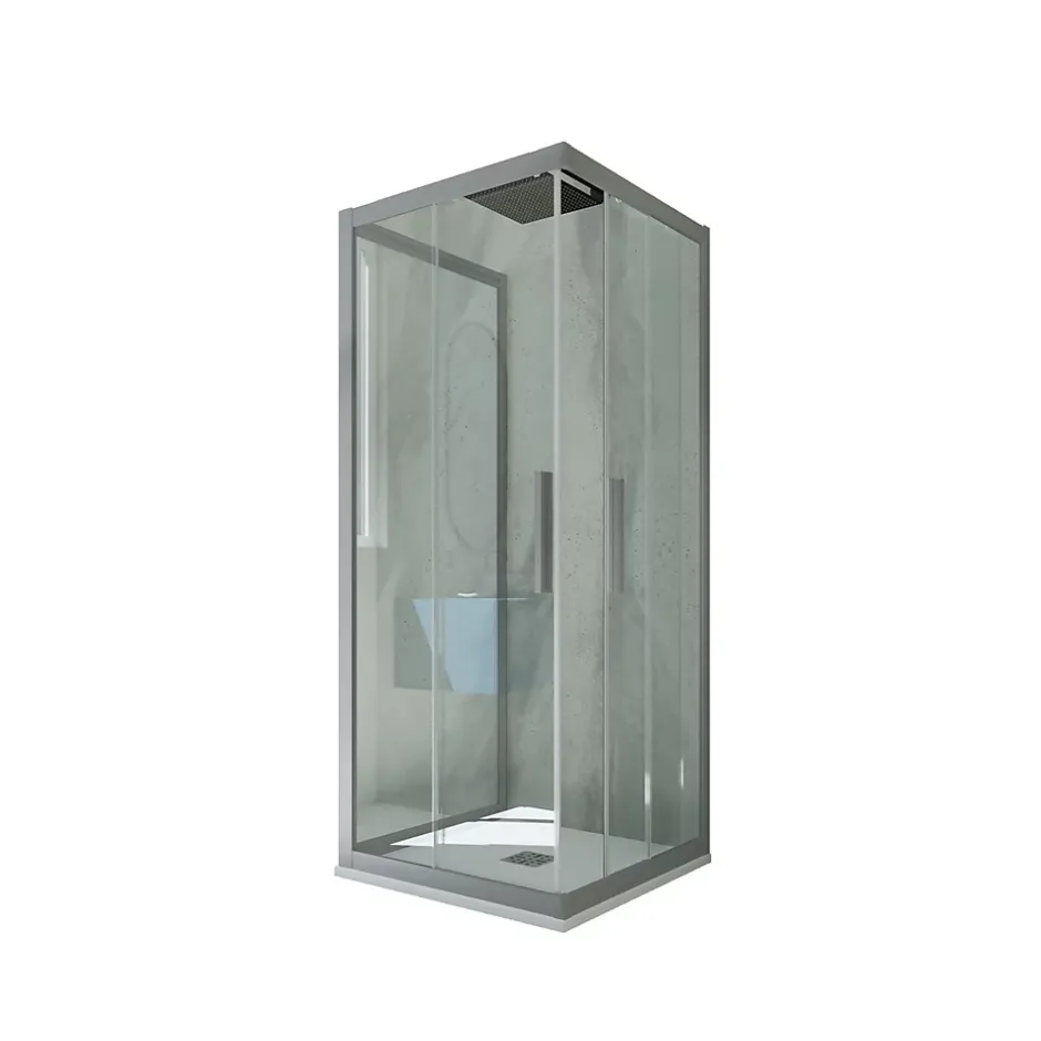 Forte Cabine parois de douche coulissante 3 côtés 70x120x70 cm H 200 en PVC Gris argent Verre Transparent mod. Kolors Trio* Cabine De Douche
