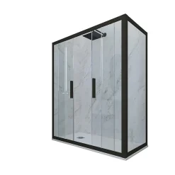 Forte Cabine parois de douche coulissante 80x160 cm H 200 en PVC Noir Matt Verre Transparent mod. Glam Duo* Cabine De Douche