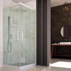 Forte Cabine parois de douche d'angle coulissante 110x100 cm H 200 en PVC Blanc Verre Transparent mod. Lite* Cabine De Douche
