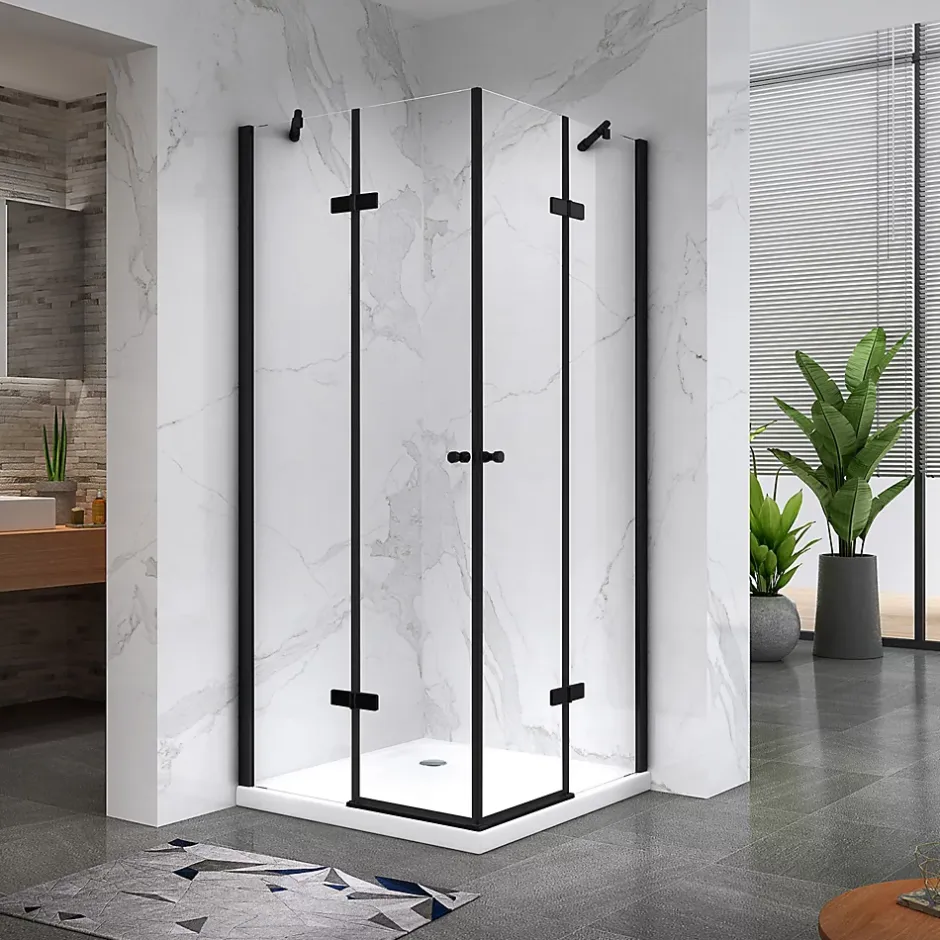 Saniverre Cabine porte de douche d'angle MAYA-BLACK H190 cm, 70 x 120 cm, verre transparent -