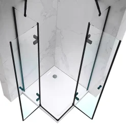 Saniverre Cabine porte de douche d'angle MAYA-BLACK H190 cm, 70 x 120 cm, verre transparent -