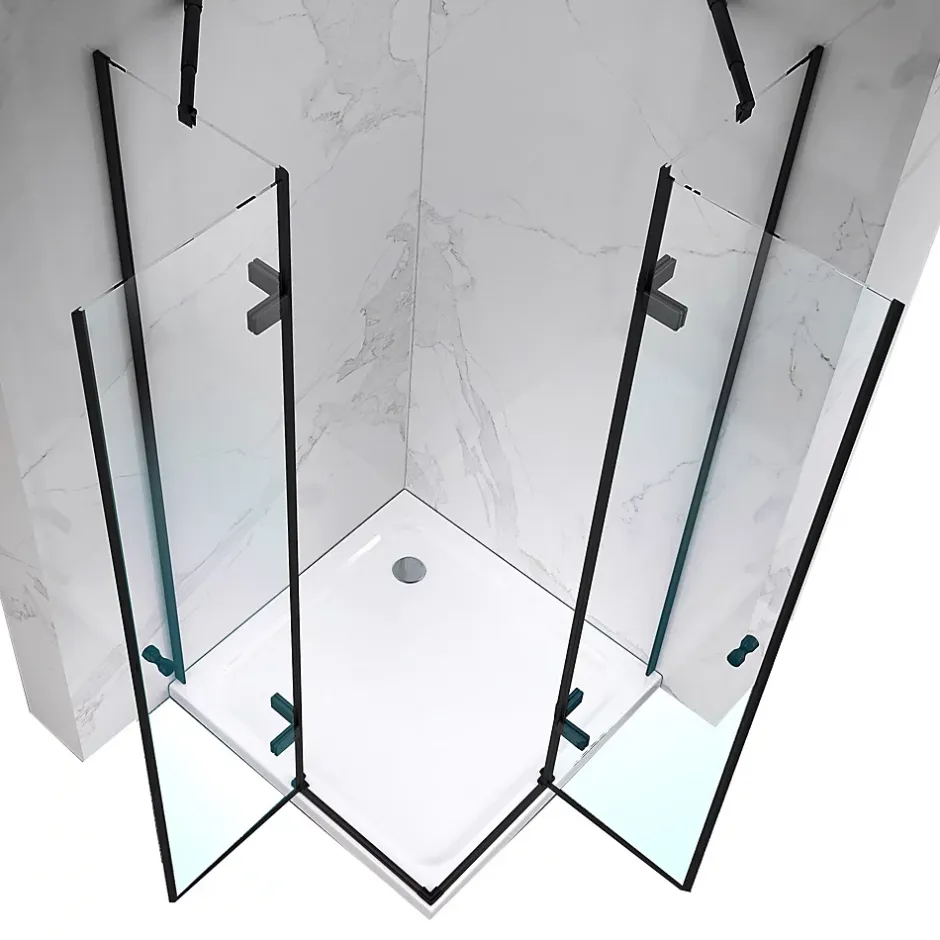 Saniverre Cabine porte de douche d'angle MAYA-BLACK H190 cm, 70 x 120 cm, verre transparent -