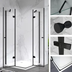 Saniverre Cabine porte de douche d'angle MAYA-BLACK H190 cm, 70 x 120 cm, verre transparent -