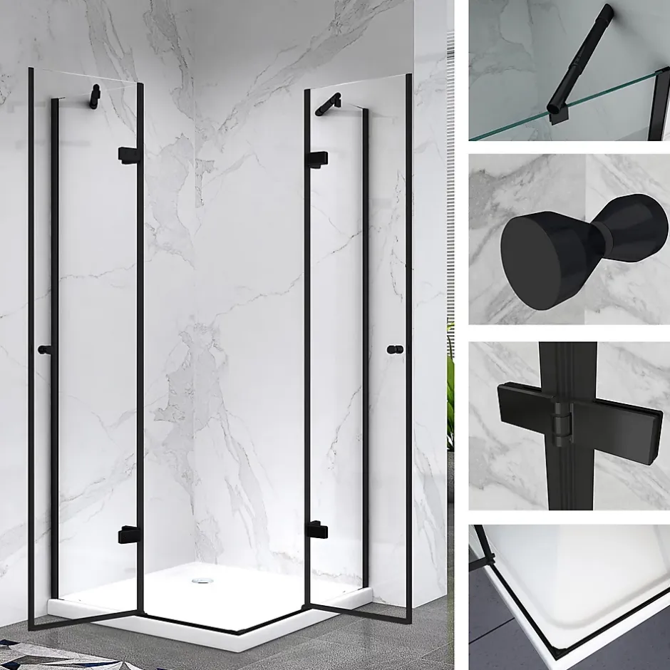Saniverre Cabine porte de douche d'angle MAYA-BLACK H190 cm, 70 x 120 cm, verre transparent -
