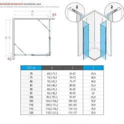 Saniverre Cabine porte de douche d'angle MAYA-BLACK H190 cm, 70 x 120 cm, verre transparent -