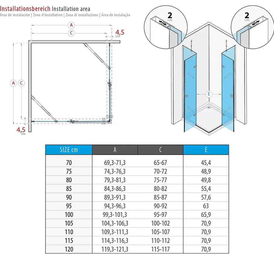 Saniverre Cabine porte de douche d'angle MAYA-BLACK H190 cm, 70 x 120 cm, verre transparent -