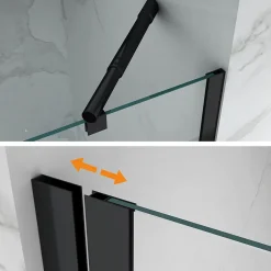 Saniverre Cabine porte de douche d'angle MAYA-BLACK H190 cm, 70 x 120 cm, verre transparent -