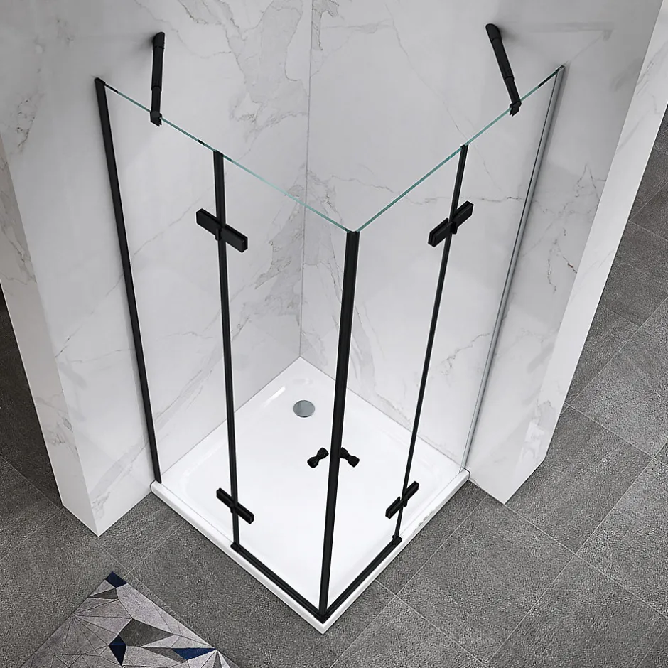 Saniverre Cabine porte de douche d'angle MAYA-BLACK H190 cm, 70 x 120 cm, verre transparent -