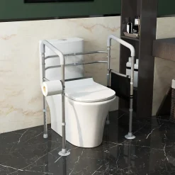 Homcom Cadre de sécurité de toilettes - cadre de toilettes réglable - barres d'appui rembourrées pour toilettes - alu. EVA gris