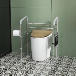 Homcom Cadre de sécurité de toilettes - cadre de toilettes réglable - barres d'appui rembourrées pour toilettes - alu. EVA gris