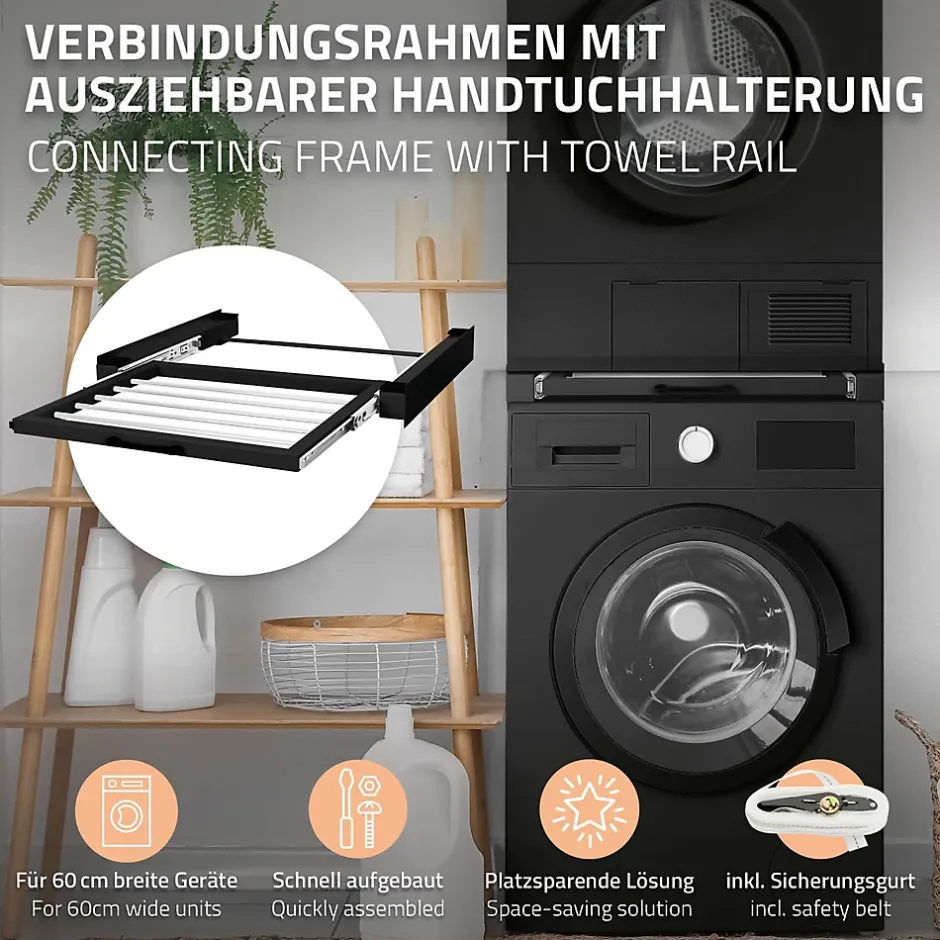 Ml-Design Cadre intermédiaire universel lave-linge avec porte-serviettes coulissante noir* Etendoir À Linge