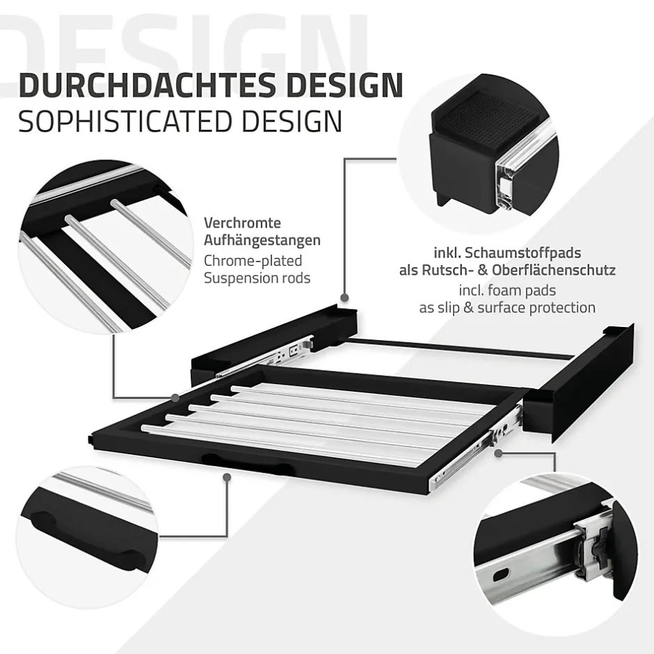 Ml-Design Cadre intermédiaire universel lave-linge avec porte-serviettes coulissante noir* Etendoir À Linge