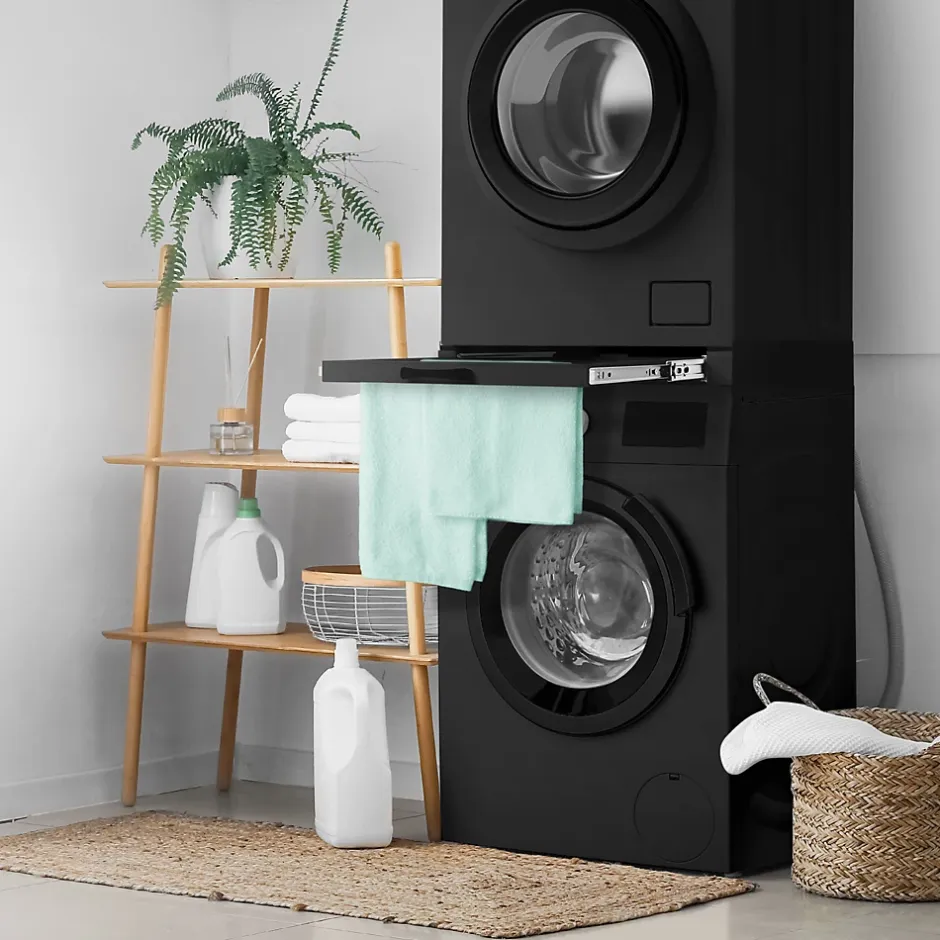 Ml-Design Cadre intermédiaire universel lave-linge avec porte-serviettes coulissante noir* Etendoir À Linge