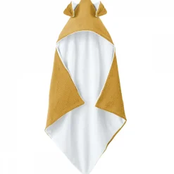 Monsieur Bébé Cape, sortie de bain pour bébé intérieur 100 % coton - 100 x 100 cm - Lapin - Moutarde -