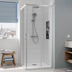 Ceramia CASCADA Porte de douche 80x80x195cm coulissante anticalcaire avec profilés chrome brillant (CERAHC8080C)