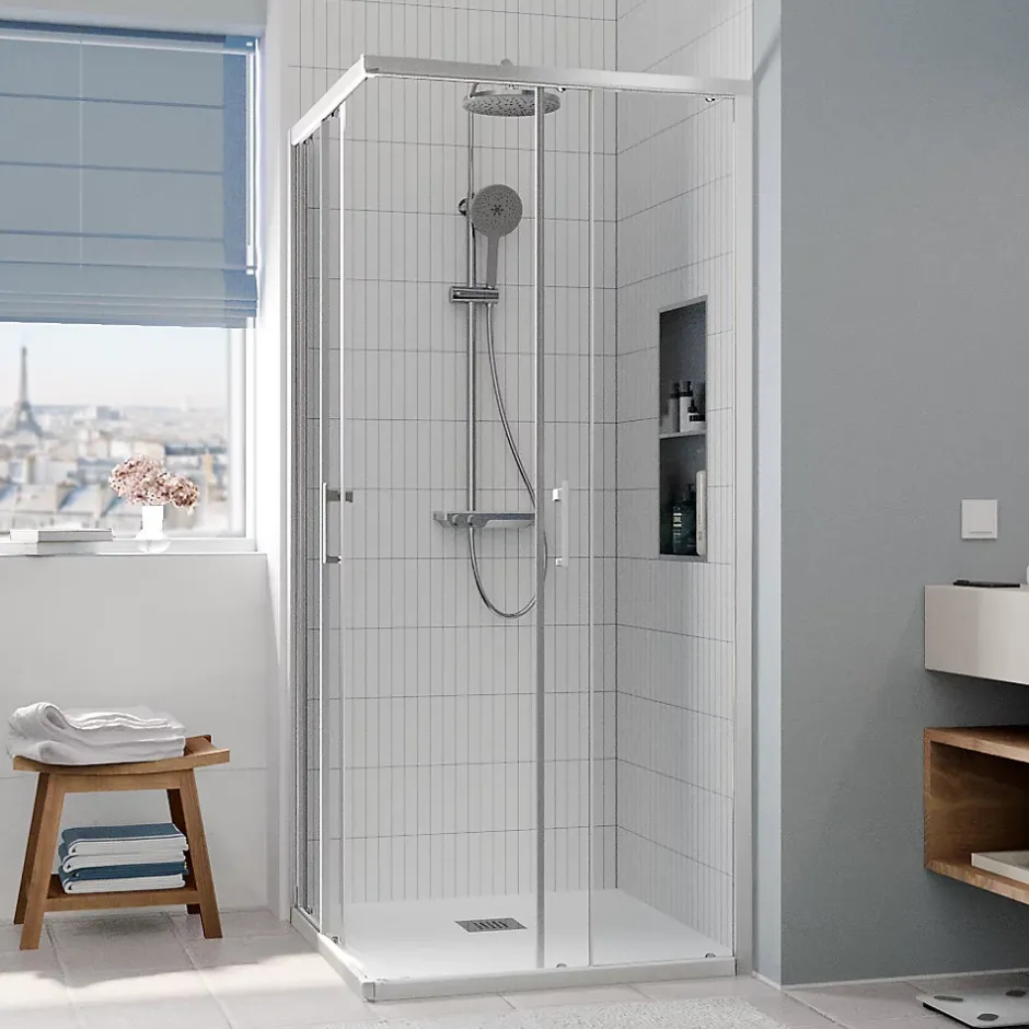 Ceramia CASCADA Porte de douche 80x80x195cm coulissante anticalcaire avec profilés chrome brillant (CERAHC8080C)