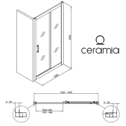 Ceramia PURA Porte de douche 140x195cm coulissante anticalcaire avec profilés Chrome brillant (CERAHP140C)
