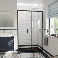 Ceramia PURA Porte de douche 120x195cm coulissante anticalcaire avec profilés Noir mat (CERAHP120B)* Porte De Douche