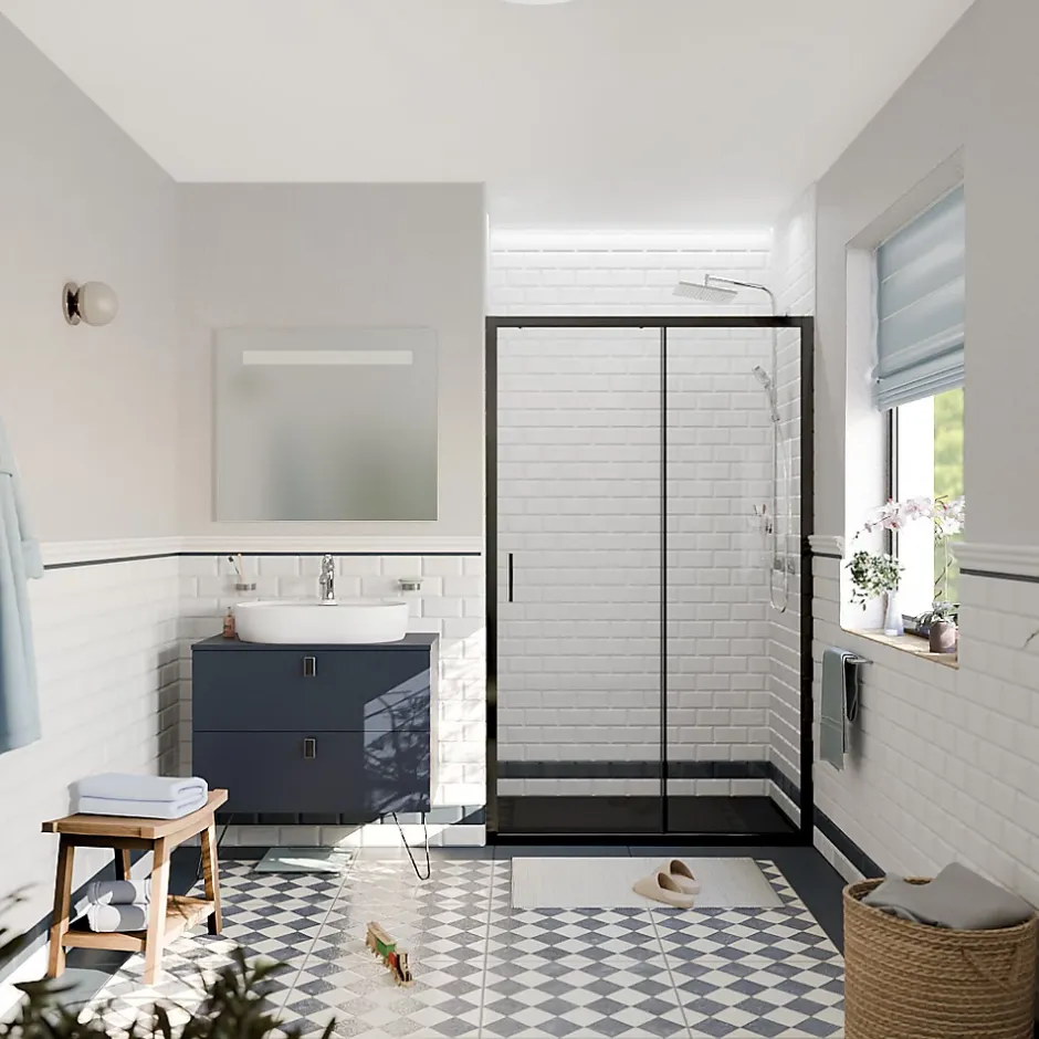 Ceramia PURA Porte de douche 120x195cm coulissante anticalcaire avec profilés Noir mat (CERAHP120B)* Porte De Douche