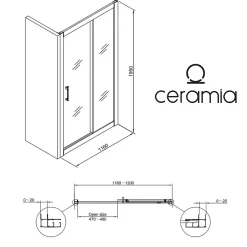 Ceramia PURA Porte de douche 120x195cm coulissante anticalcaire avec profilés Noir mat (CERAHP120B)* Porte De Douche