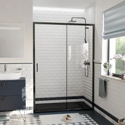 Ceramia PURA Porte de douche 140x195cm coulissante anticalcaire avec profilés Noir mat (CERAHP140B)* Porte De Douche
