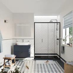 Ceramia PURA Porte de douche 140x195cm coulissante anticalcaire avec profilés Noir mat (CERAHP140B)* Porte De Douche