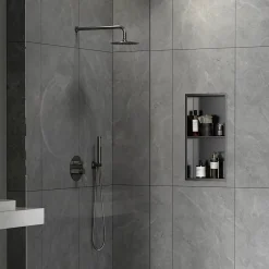 Ceramia Timeless Niche de Douche à encastrer, Acier Inoxydable 304, 2 étagères, 60x30x10cm, Gun Métal brossé PVD* Niche De Salle De Bains