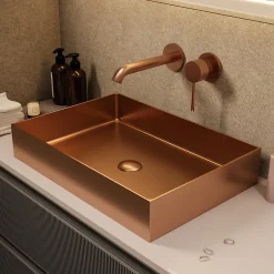 Ceramia Timeless Vasque à poser en Acier inoxydable 304, 55x38x11cm sans trop-plein + Bonde, Cuivre brossé PVD* Vasque À Poser