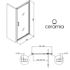 Ceramia Zenith Porte de douche 80x195cm pivotante anticalcaire avec profilés Chrome brillant (CERAHZ80C)* Porte De Douche