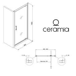 Ceramia Zenith Porte de douche 90x195cm pivotante anticalcaire avec profilés Chrome brillant (CERAHZ90C)* Porte De Douche