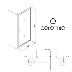 Ceramia Zenith Porte de douche 100x195cm pivotante anticalcaire avec profilés Chrome brillant (CERAHZ100C)* Porte De Douche