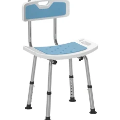 Homcom Chaise de douche siège de douche ergonomique hauteur réglable pieds antidérapants charge max. 136 Kg alu HDPE bleu