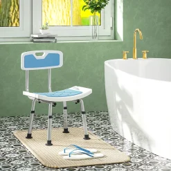 Homcom Chaise de douche siège de douche ergonomique hauteur réglable pieds antidérapants charge max. 136 Kg alu HDPE bleu