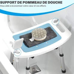 Homcom Chaise de douche siège de douche ergonomique hauteur réglable pieds antidérapants charge max. 136 Kg alu HDPE bleu