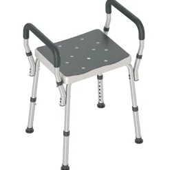 Homcom Chaise de douche tabouret de douche antidérapant - hauteur réglable, accoudoirs - alu HDPE gris