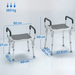 Homcom Chaise de douche tabouret de douche antidérapant - hauteur réglable, accoudoirs - alu HDPE gris