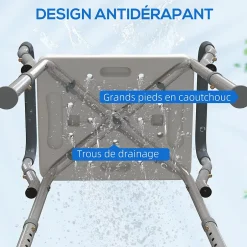 Homcom Chaise de douche tabouret de douche antidérapant - hauteur réglable, accoudoirs - alu HDPE gris