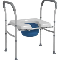 Homcom Chaise percée - Chaise de douche percée - hauteur réglable, seau amovible pliable - antidérapante - alu PVC gris* Siège De Douche