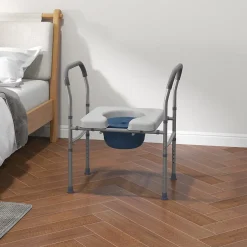 Homcom Chaise percée - Chaise de douche percée - hauteur réglable, seau amovible pliable - antidérapante - alu PVC gris* Siège De Douche
