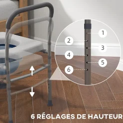 Homcom Chaise percée - Chaise de douche percée - hauteur réglable, seau amovible pliable - antidérapante - alu PVC gris* Siège De Douche